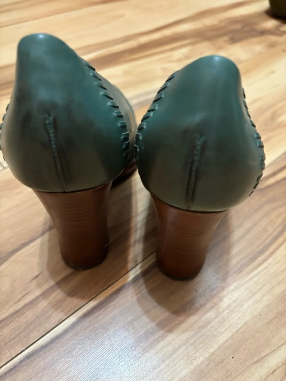Kork-Ease Green Leather Simone Block Heel Pumps6